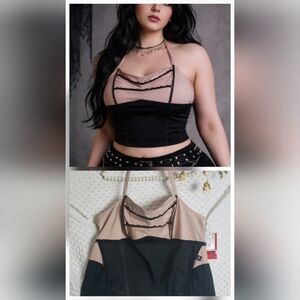 NWT Tripp NYC X TORRID Black and Beige/Pink Tank Top Corset Bustier Vintage Y2K